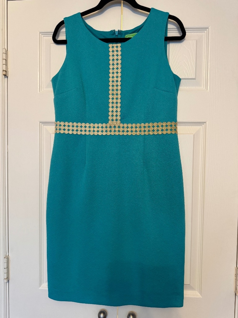 Cappagallo Teal Sheath Dress with Gold Accents